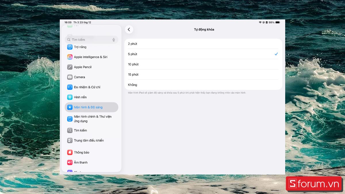 Thiết lập tự động khóa màn hình hợp lý bước 4