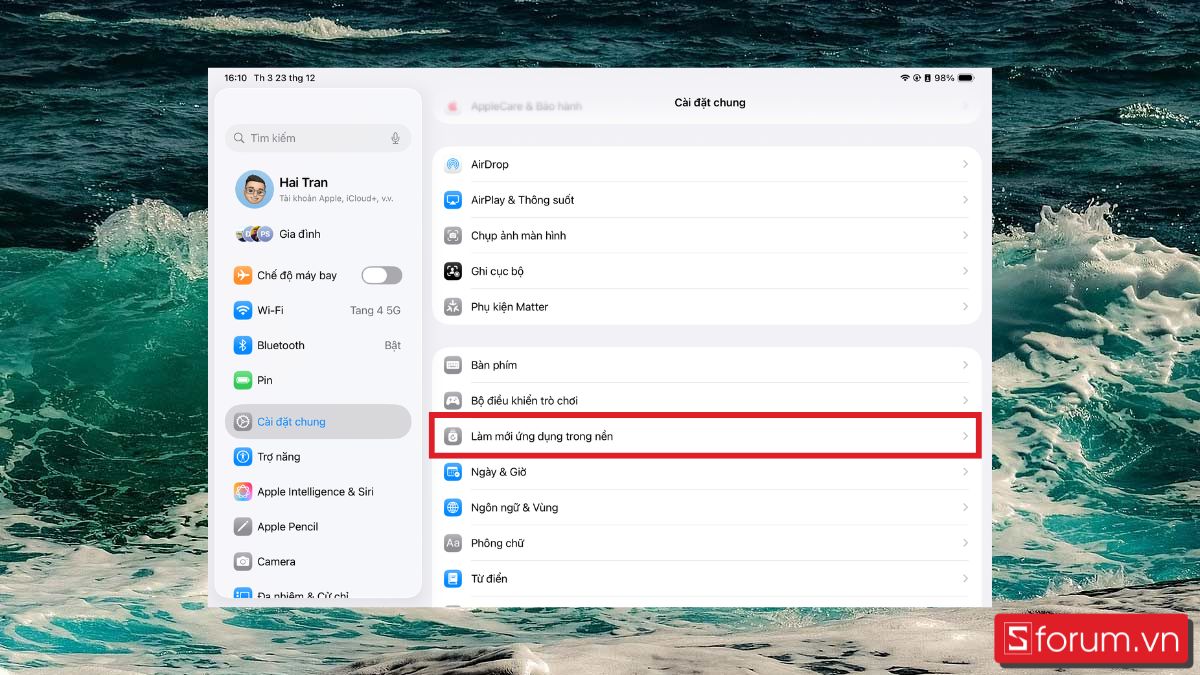 Tắt làm mới ứng dụng trong nền bước 2