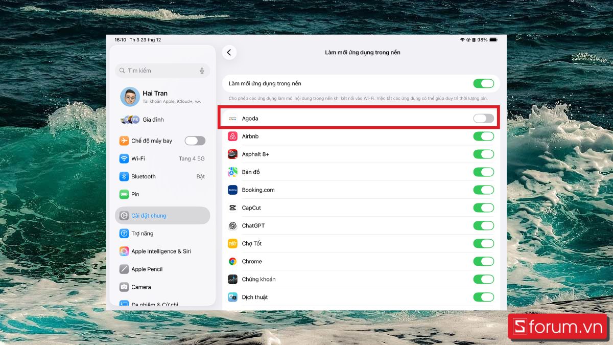 Tắt làm mới ứng dụng trong nền bước 3 1