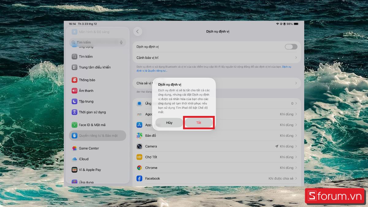 Tắt định vị và dịch vụ theo dõi nền bước 1 2