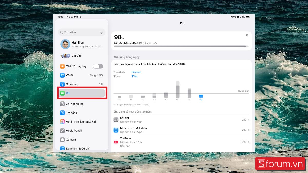 Kiểm tra những ứng dụng tiêu hao pin nhiều trên iPad bước 2