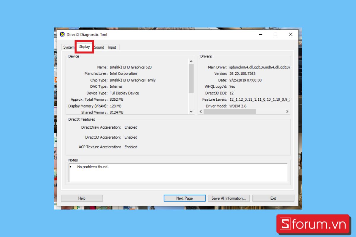 cách xem cấu hình laptop Dell bằng directx bước 3+
