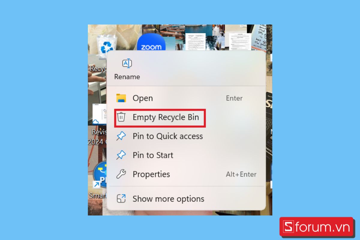 cách xóa bộ nhớ đệm trên máy tính Giải phóng dung lượng trong Recycle Bin bước 1