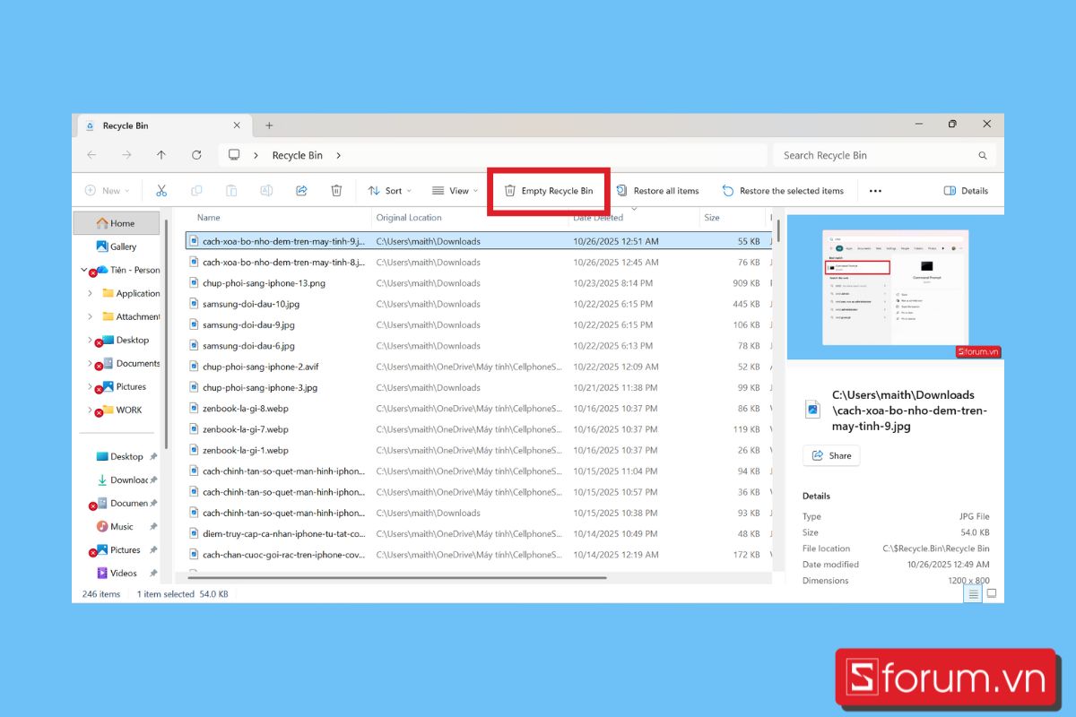 cách xóa bộ nhớ đệm trên máy tính Giải phóng dung lượng trong Recycle Bin bước 2