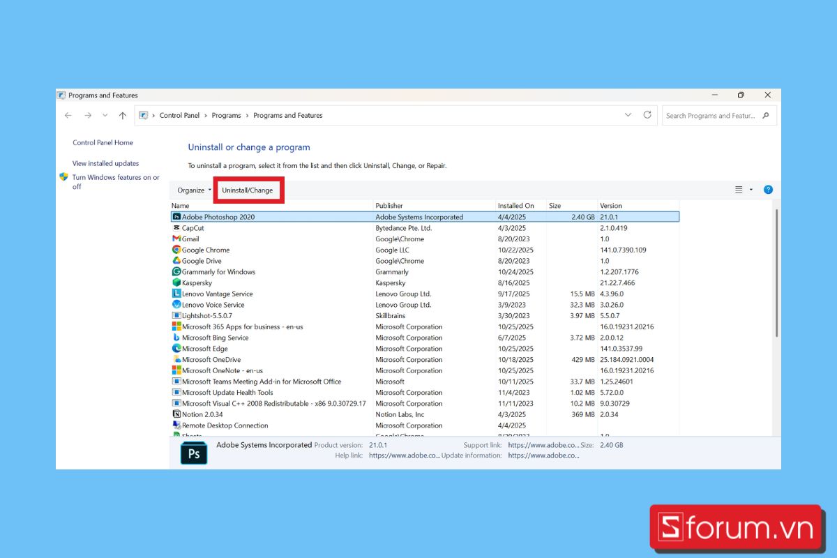 cách xóa bộ nhớ đệm trên máy tính Xoá các ứng dụng dùng control bước 2