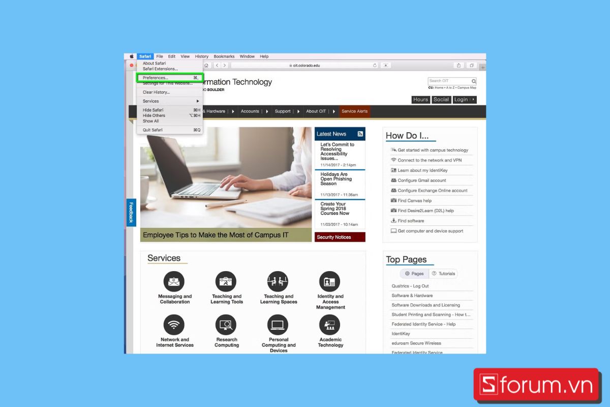 Cách xóa cache trên máy tính trình duyệt web Safari bước 1