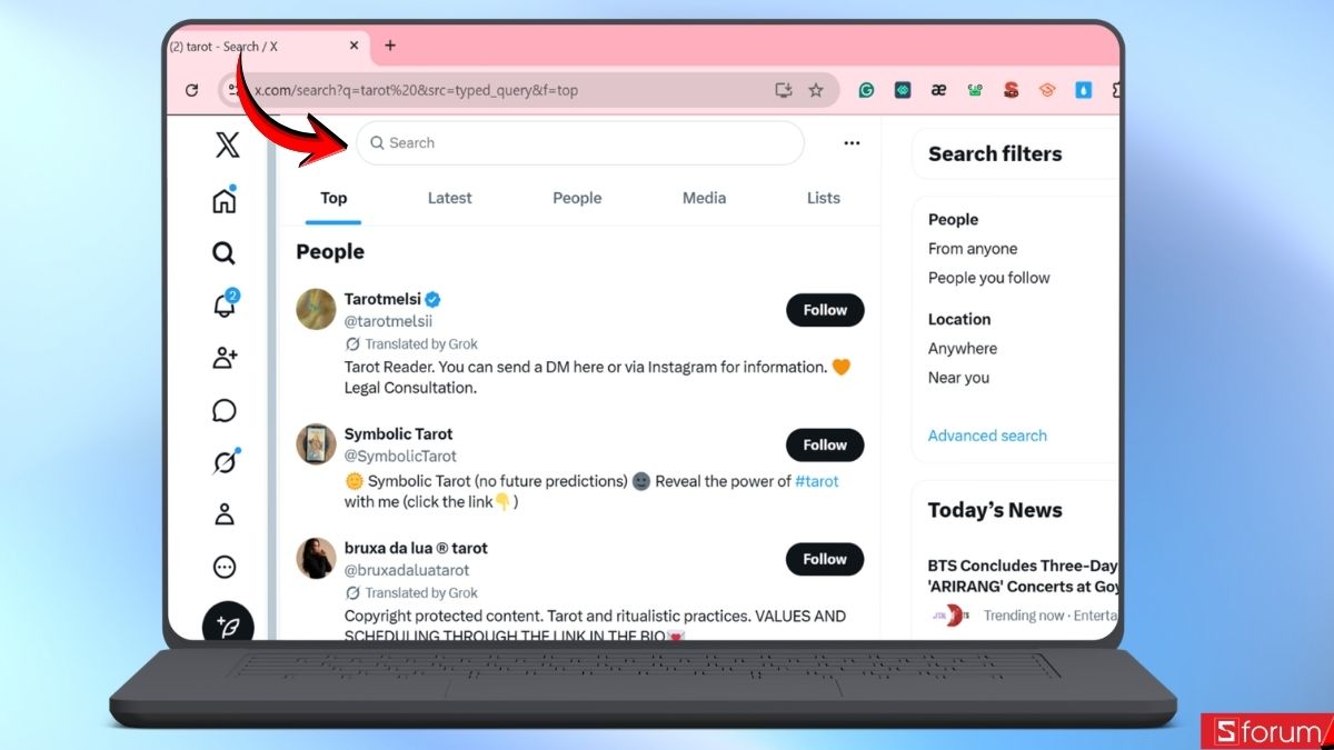 Chọn vào thanh tìm kiếm