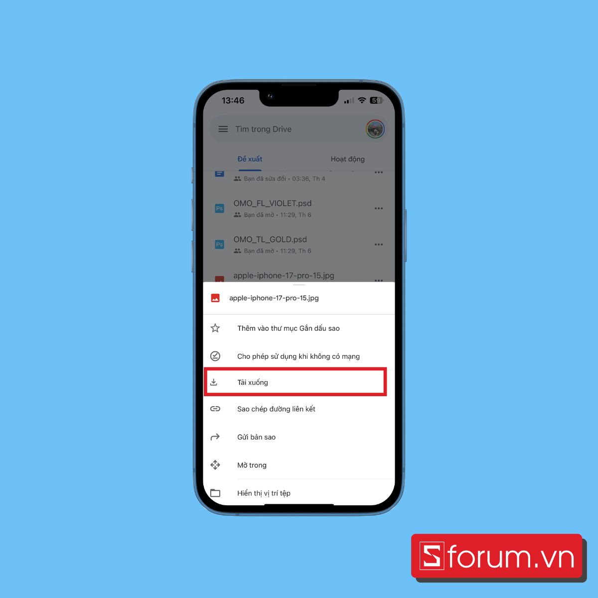 Lưu ảnh và chọn Tải xuống