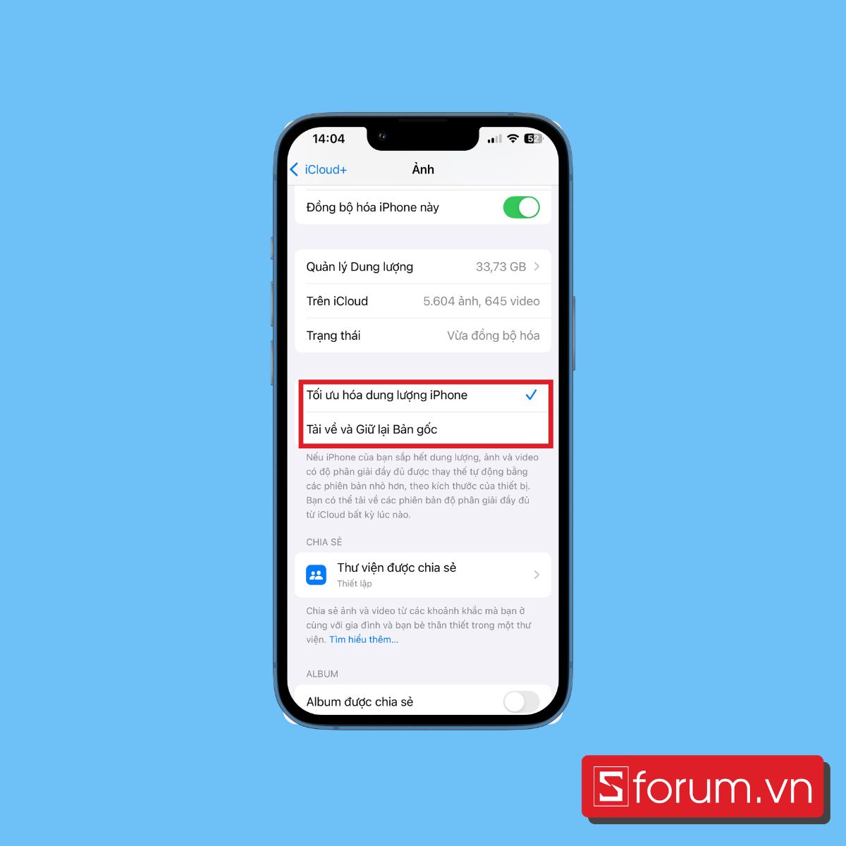 Tùy chọn quản lý dung lượng ảnh