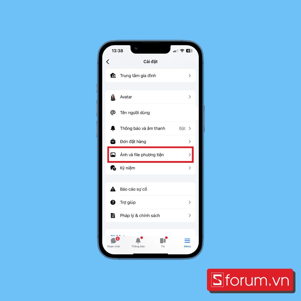 Chọn Ảnh và file phương tiện