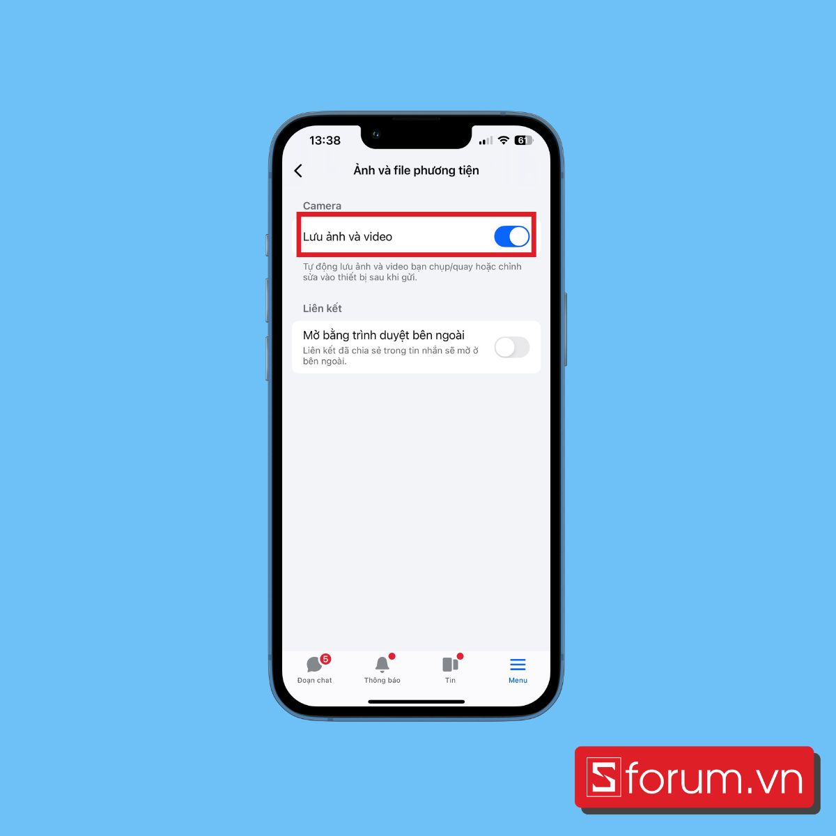 Bật tính năng Lưu ảnh và video