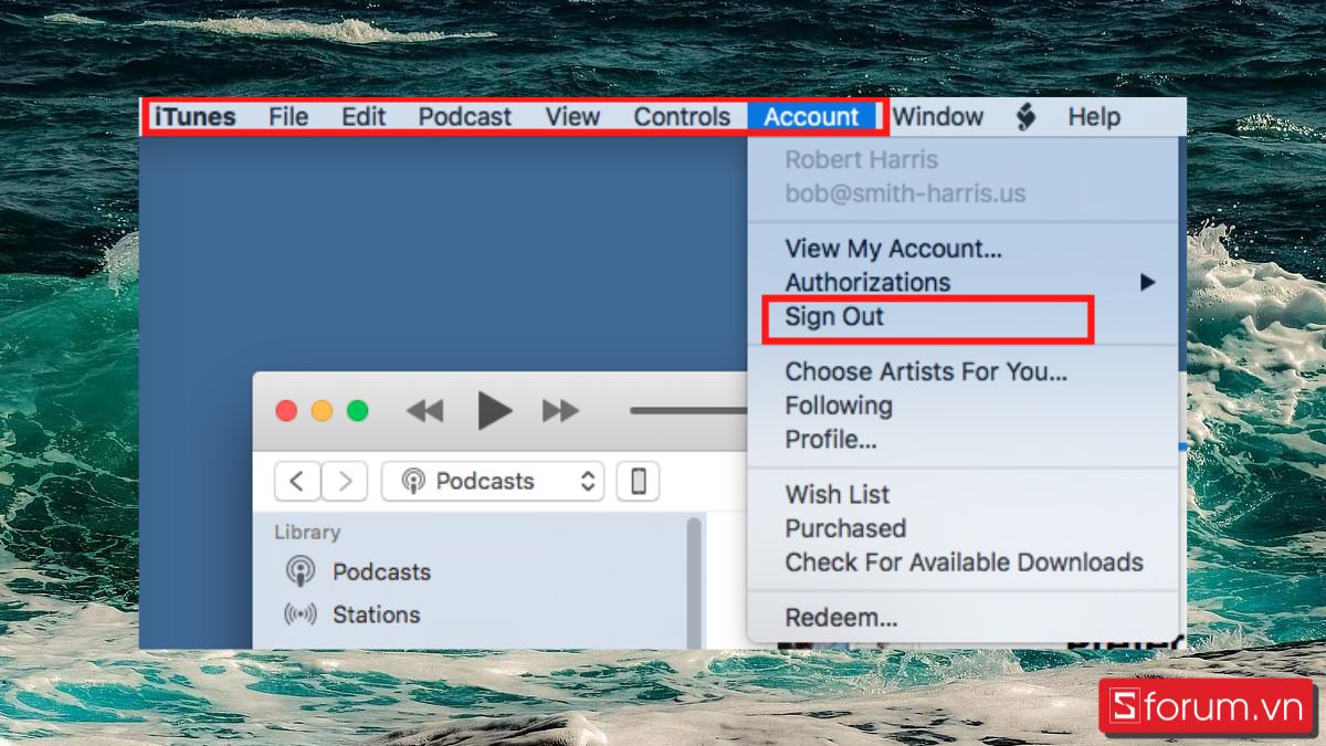 Chuẩn bị trước khi cài lại Mac - đăng xuất khỏi itunes