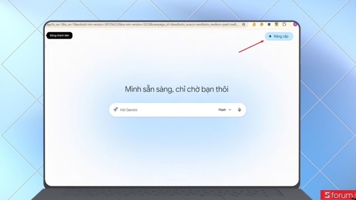 Chọn Nâng cấp ở góc trên cùng bên phải màn hình