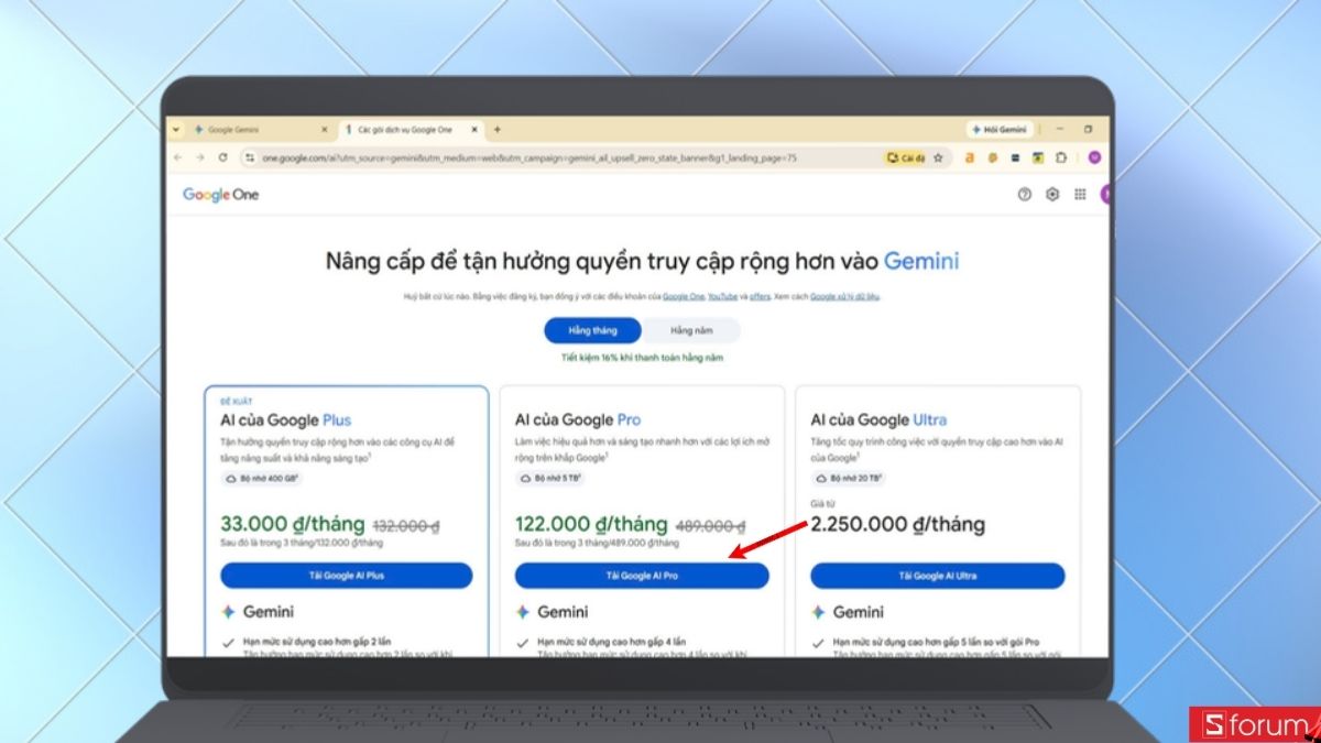 Lựa chọn gói AI của Google Pro