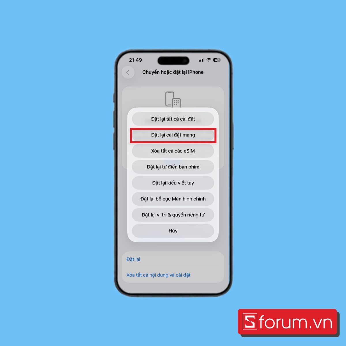 Chọn vào Đặt lại cài đặt mạng