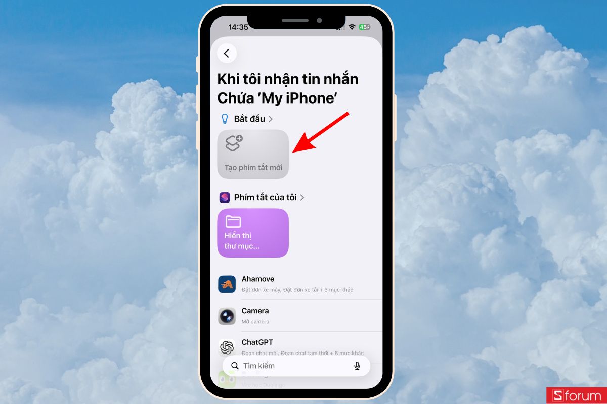 Chọn Tạo phím tắt mới