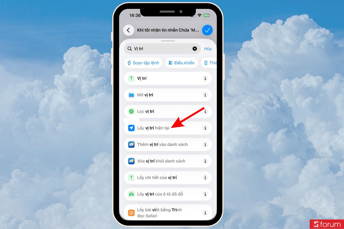 Chọn mục Lấy vị trí hiện tại