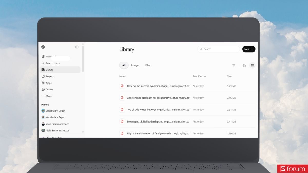 Library hiện ra với các file dữ liệu
