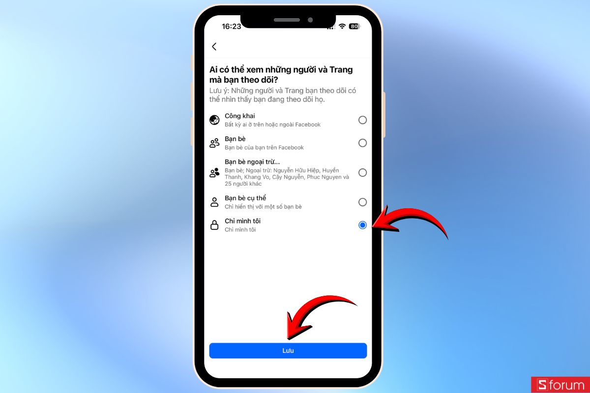 Chọn đối tượng rồi nhấn Lưu