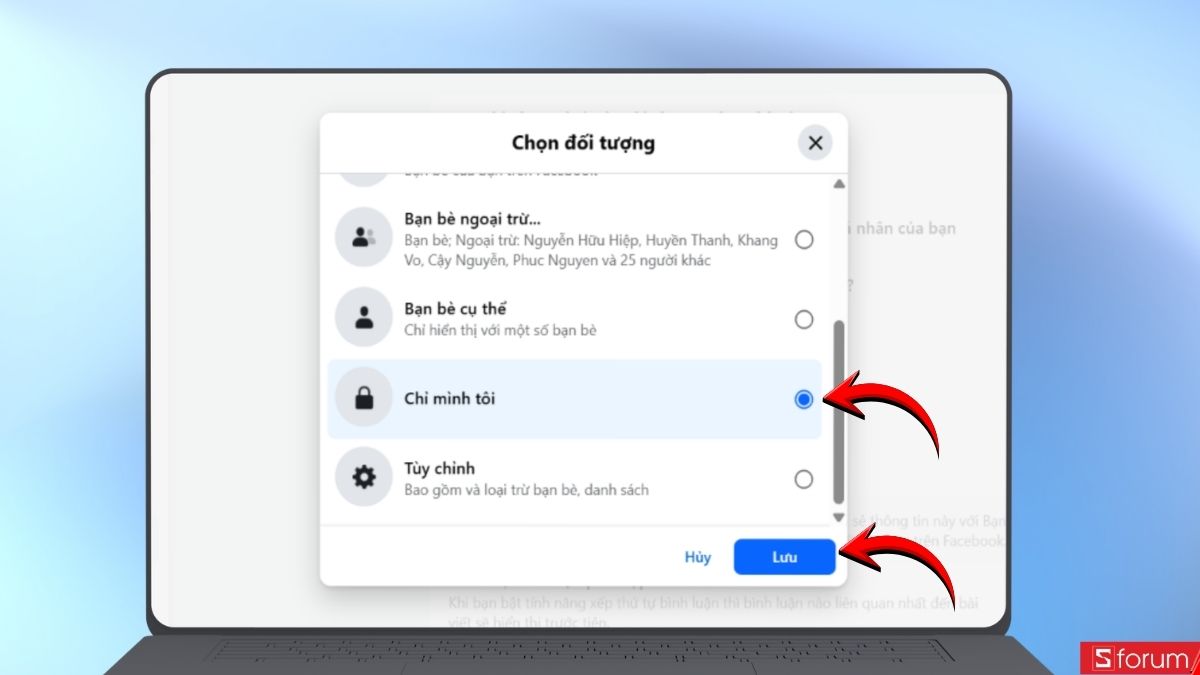 Chọn đối tượng sau đó Lưu lại
