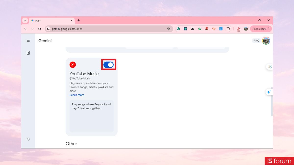 Kích hoạt tiện ích Youtube Music