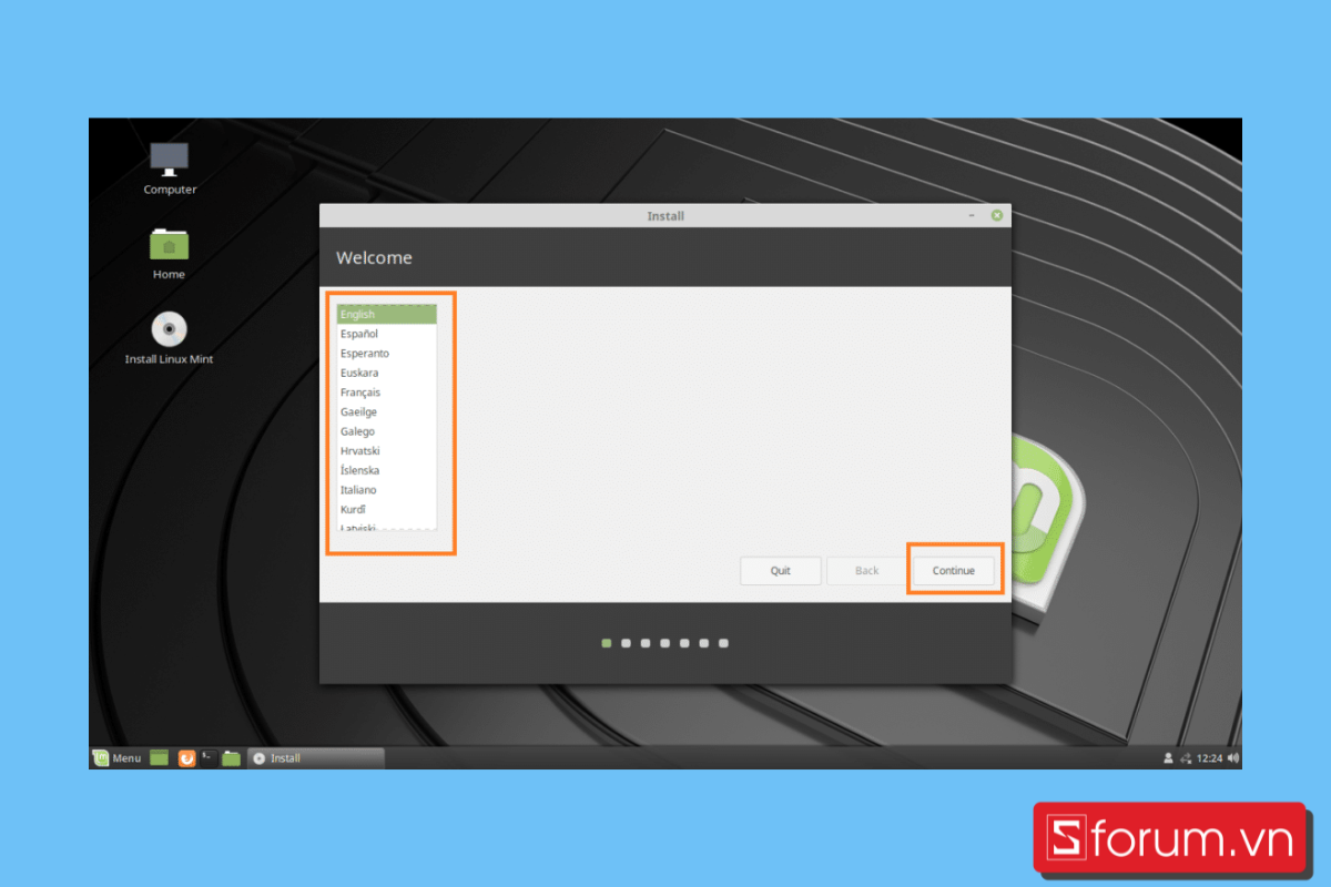 Chọn ngôn ngữ muốn sử dụng khi cài đặt Linux Mint