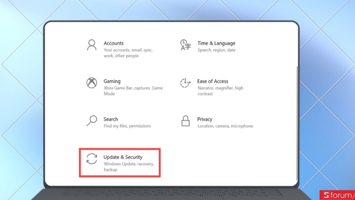 Vào mục Update & Security