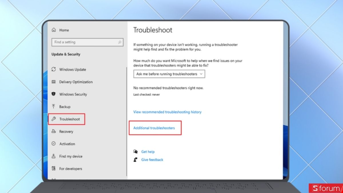 Truy cập vào trình nâng cao Troubleshoot