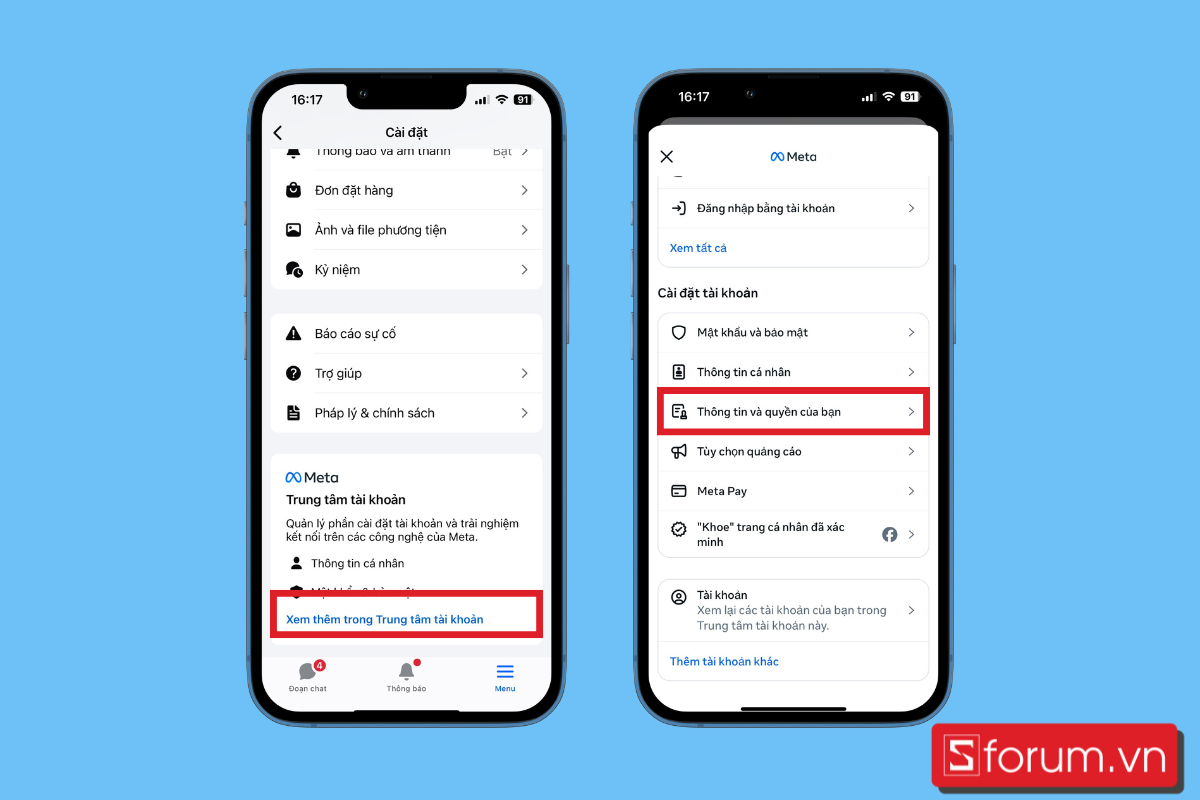 Vào mục Thông tin và quyền của bạn