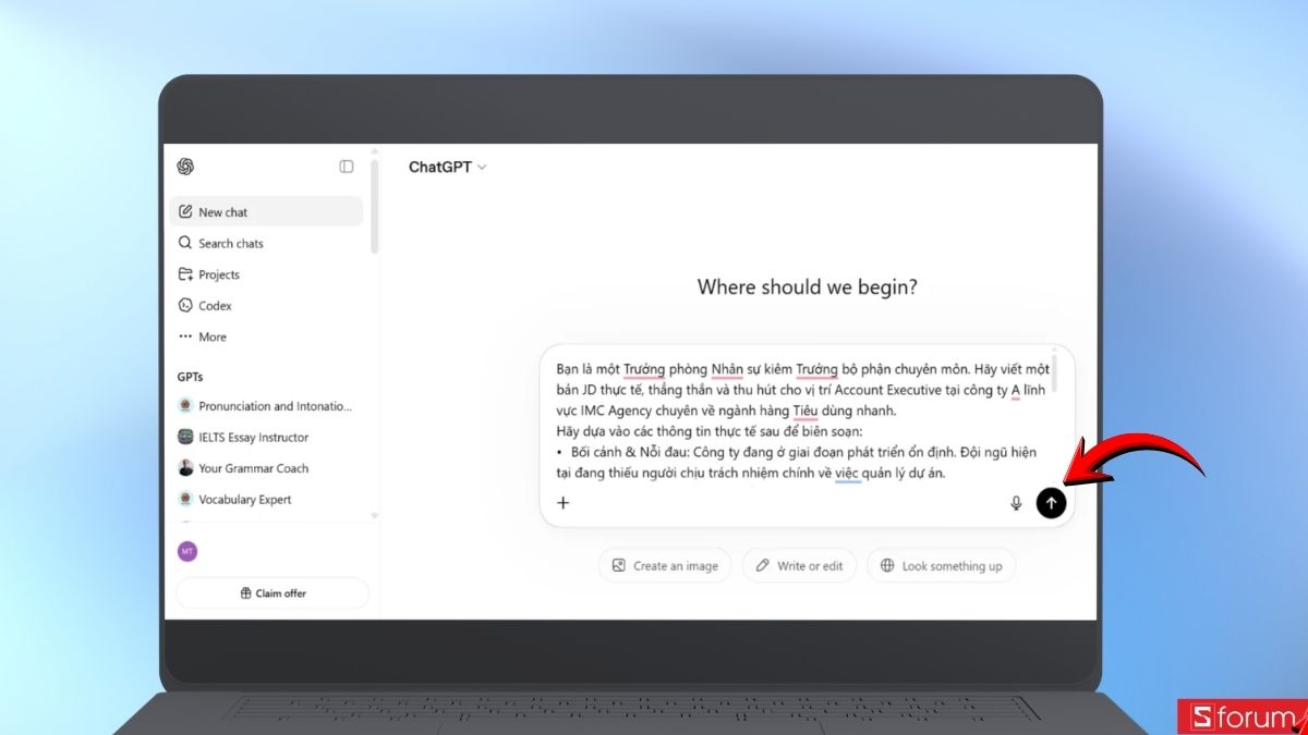 Dán prompt vào ChatGPT