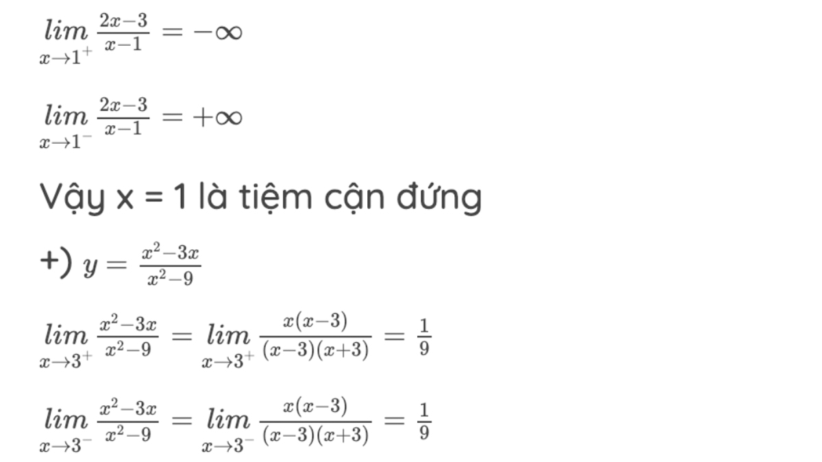 Ví dụ 1 cho bài toán tìm đường cận đứng