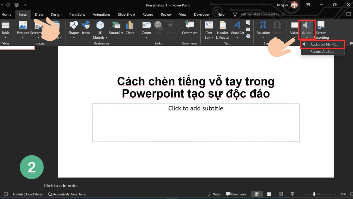 Cách tải âm thanh tiếng vỗ tay lên Powerpoint từ Tệp PC bước 2 Cách tải âm thanh tiếng vỗ tay lên Powerpoint từ Tệp PC bước 2