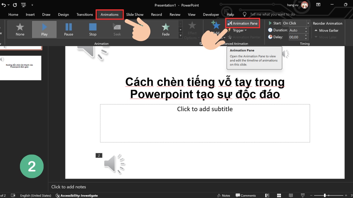 Cách tắt tiếng vỗ tay trong Powerpoint bước 2 Cách tắt tiếng vỗ tay trong Powerpoint bước 2