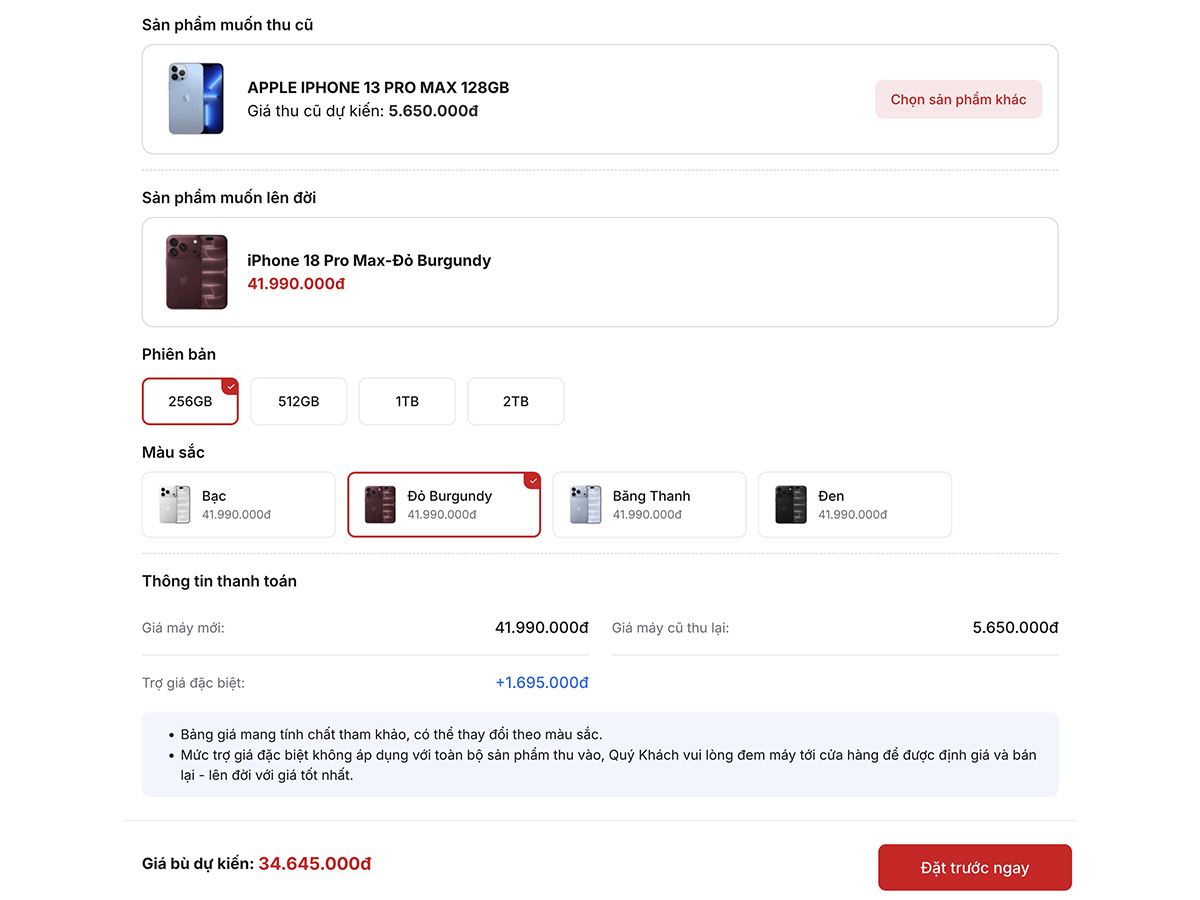 iPhone 13 Pro Max lên đời 18 Pro Max bù bao nhiêu - lên đời