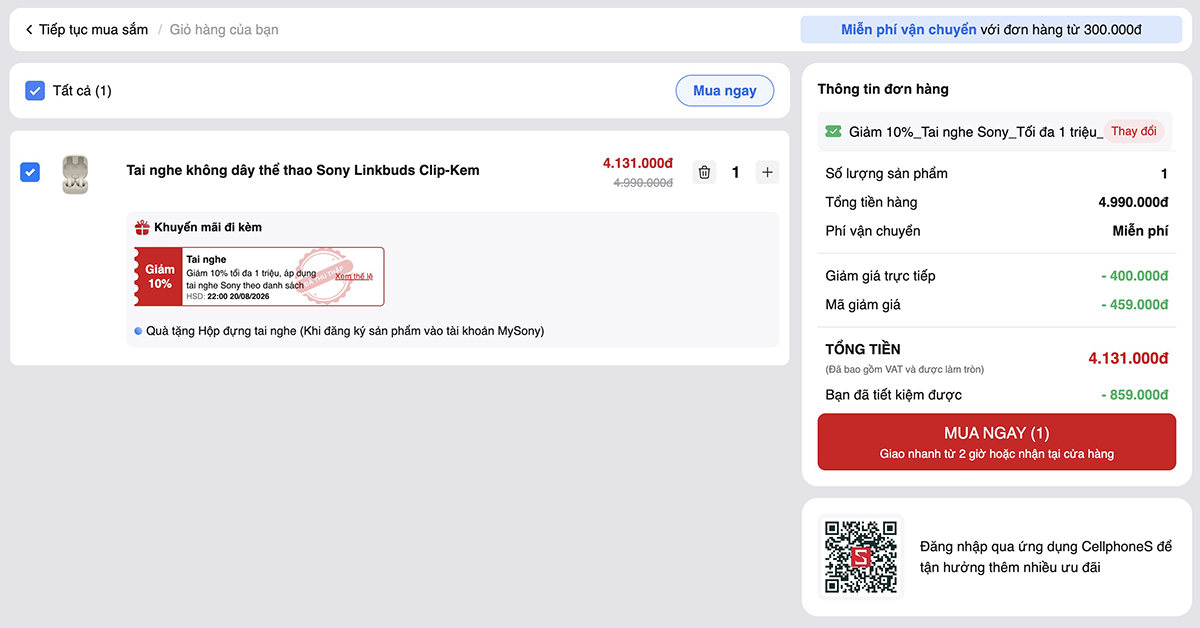 Những tai nghe Sony đáng mua - Sony Clip WF-LC900