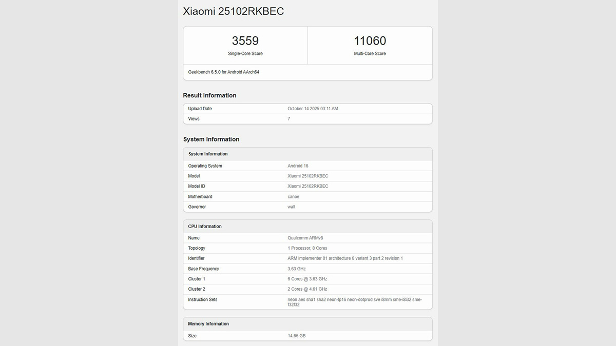 Redmi K90 Pro lộ hiệu suất ấn tượng trên Geekbench