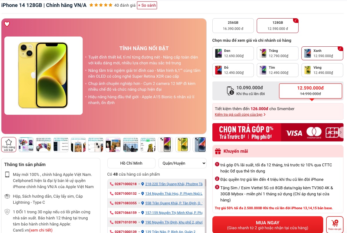 Giá iPhone 14 hiện giảm sâu