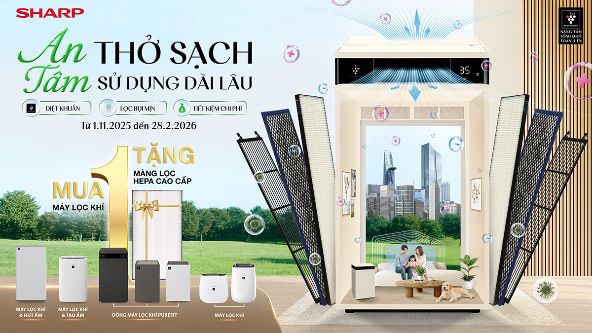 Sharp tung khuyến mãi "Mua 1 tặng 1" cho máy lọc không khí Sharp tung khuyến mãi "Mua 1 tặng 1" cho máy lọc không khí