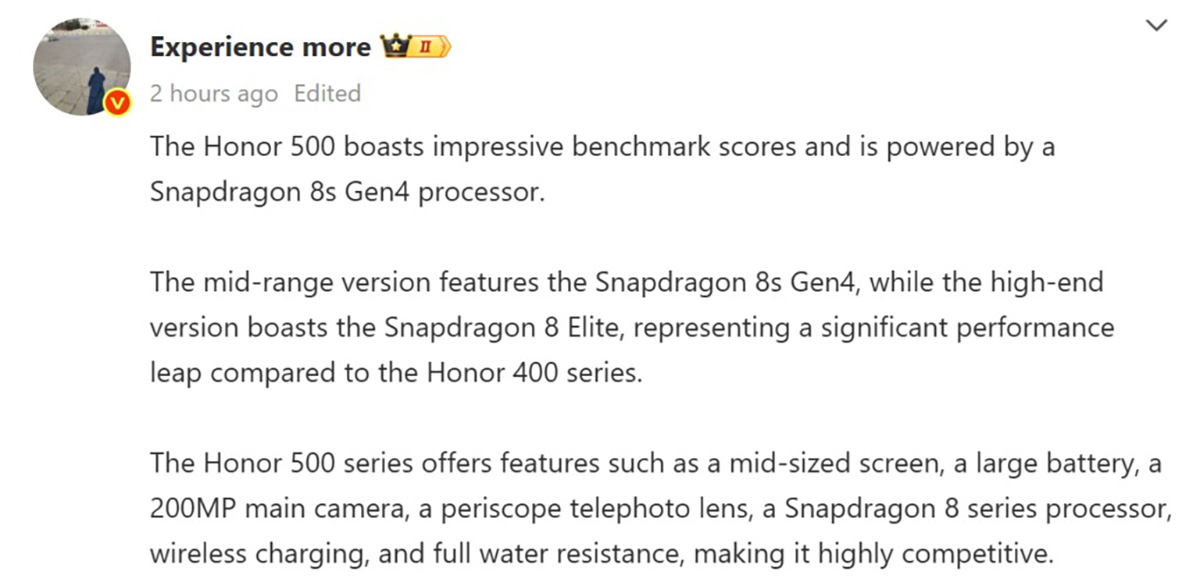 HONOR 500 Pro sẽ dùng chip Snapdragon 8 Elite