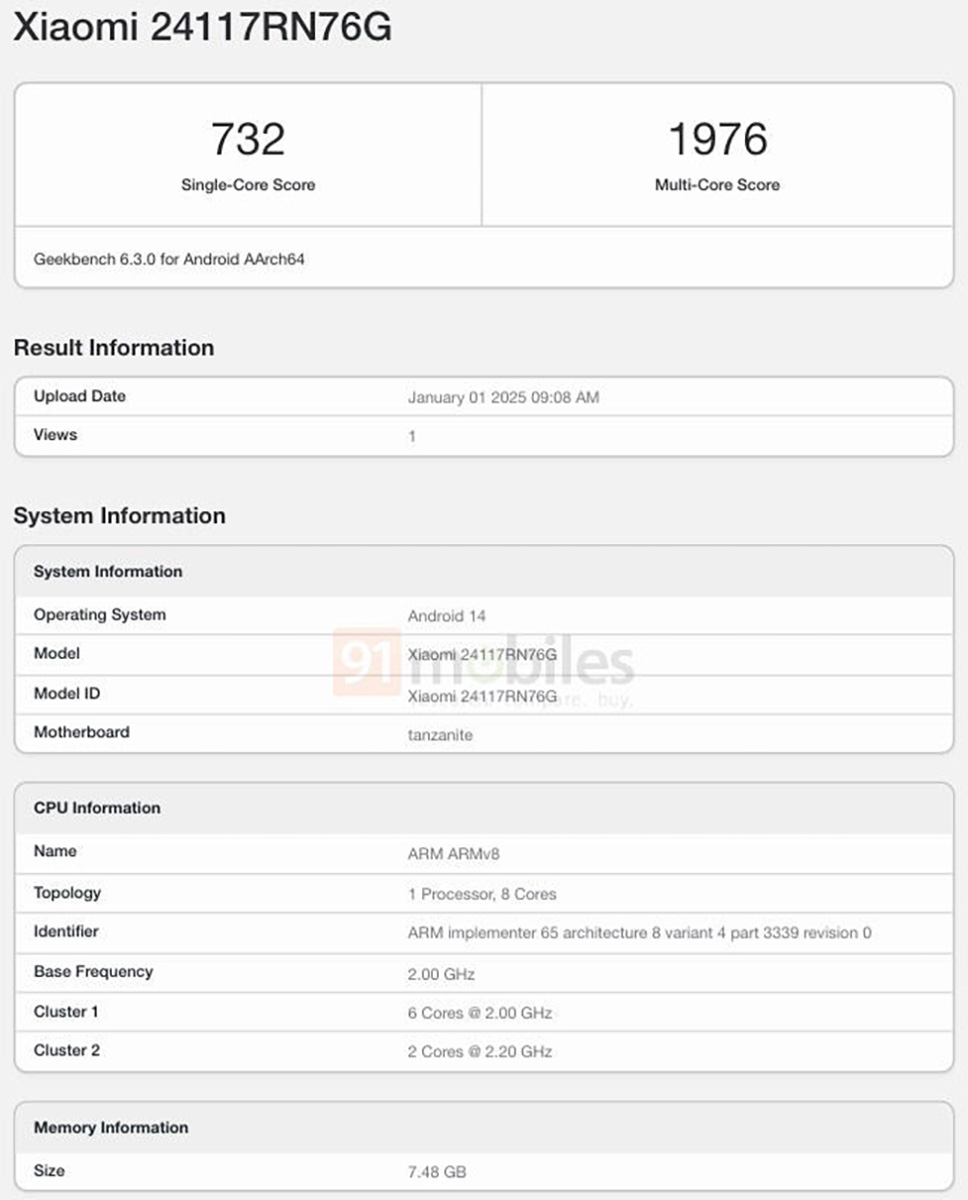 Redmi Note 14 4G lộ hiệu năng khá tốt trên Geekbench
