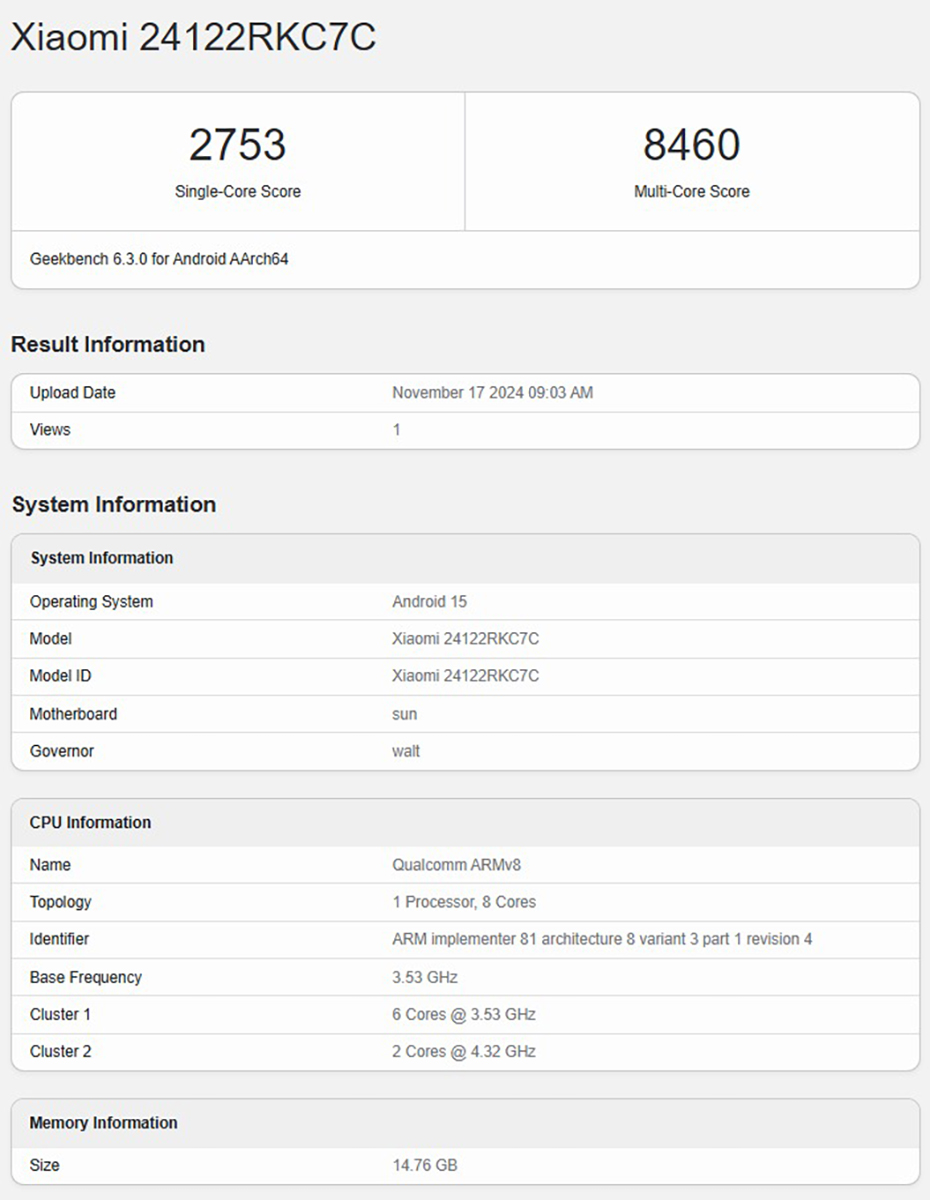 Redmi K80 Pro được thử nghiệm hiệu năng trên Geekbench