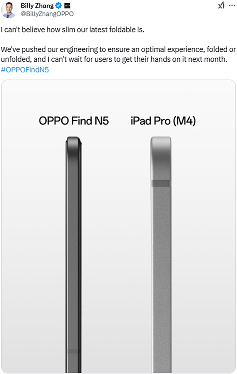 OPPO Find N5 sẽ có thân máy siêu mỏng