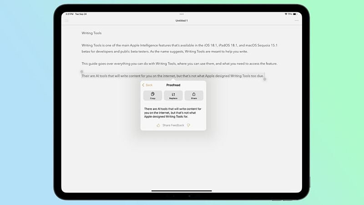 Writing Tools có thể được sử dụng thể hiệu chỉnh văn bản bạn đã viết