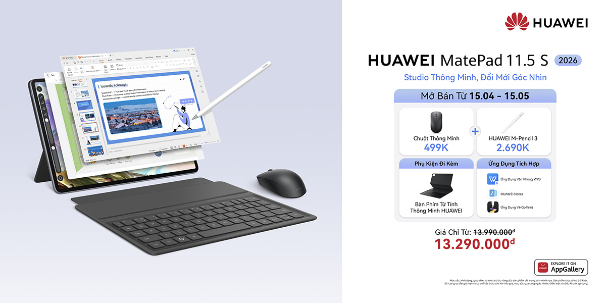 CellphoneS mở bán máy tính bảng Huawei Matepad 11.5 S 2026