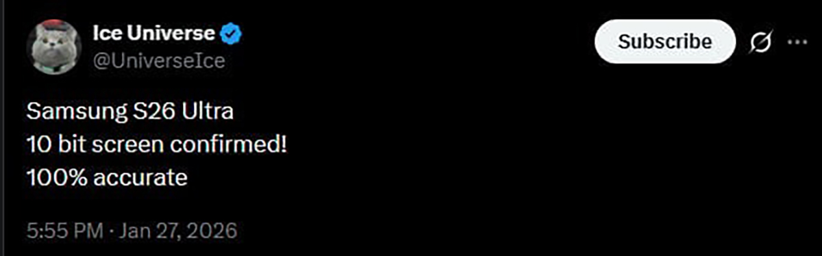 Galaxy S26 Ultra sẽ có màn hình 10 bit chất lượng