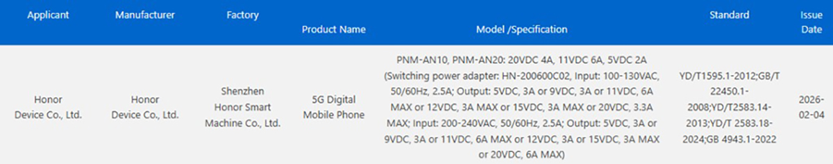 Chứng nhận 3C xác nhận HONOR Magic V6 sẽ hỗ trợ sạc nhanh 120W