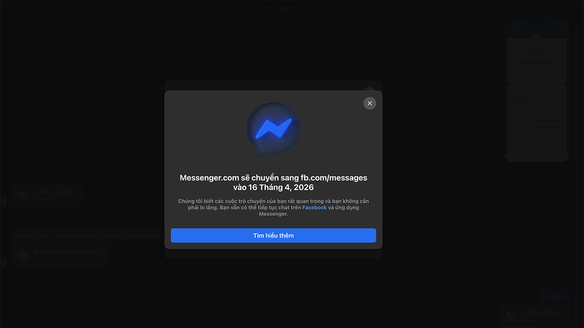 Meta thông báo đóng cửa Mesenger.com vào ngày 16/4