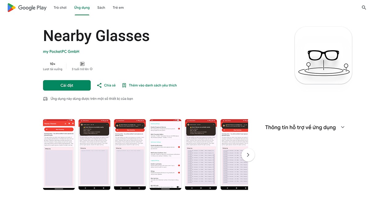 Ứng dụng Nearby Glasses hiện đã có mặt trên Google Play Store