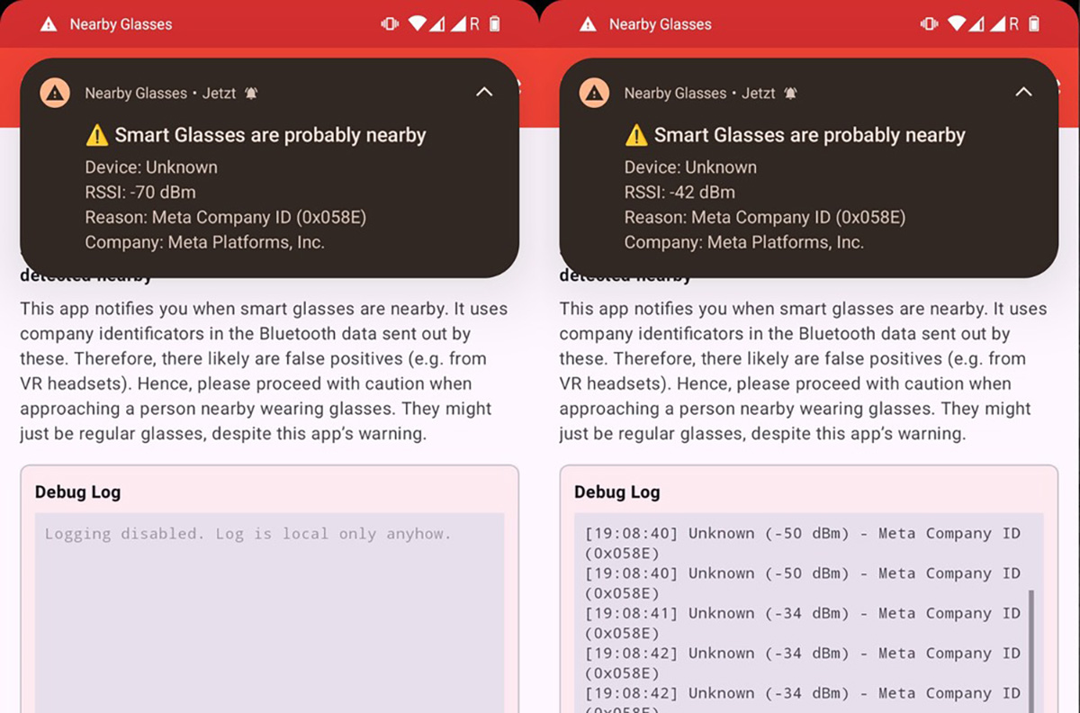 Ứng dụng sẽ cảnh báo người dùng khi có kính thông minh ở gần họ