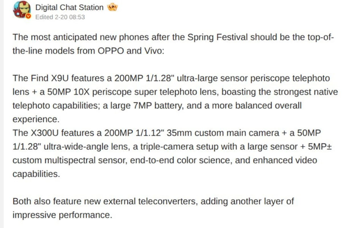 Thông tin camera OPPO Find X9 Ultra và vivo X30 Ultra được tiết lộ